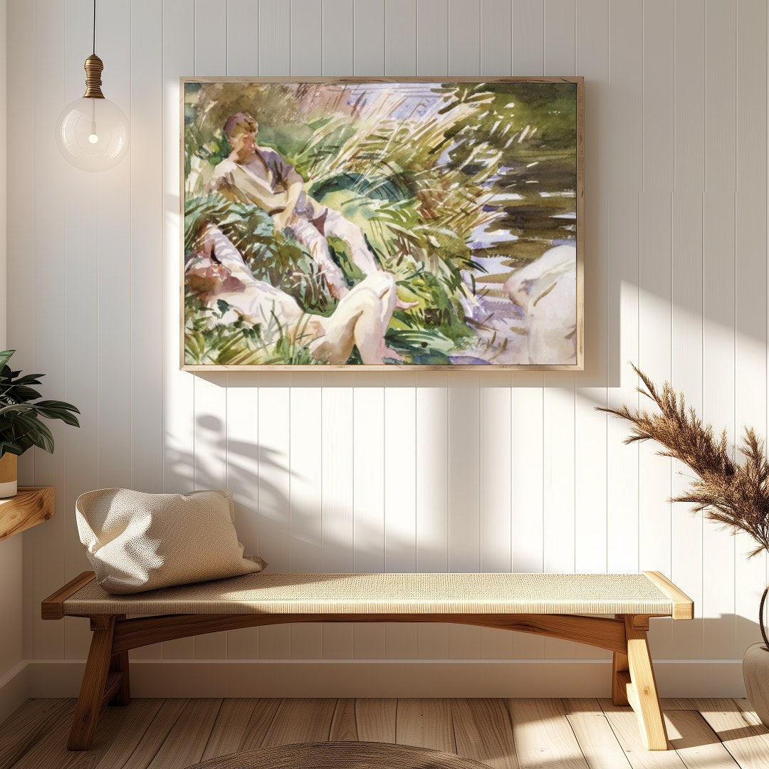 Immerse yourself in the serene beauty of this watercolor masterpiece, depicting a harmonious for Hallway