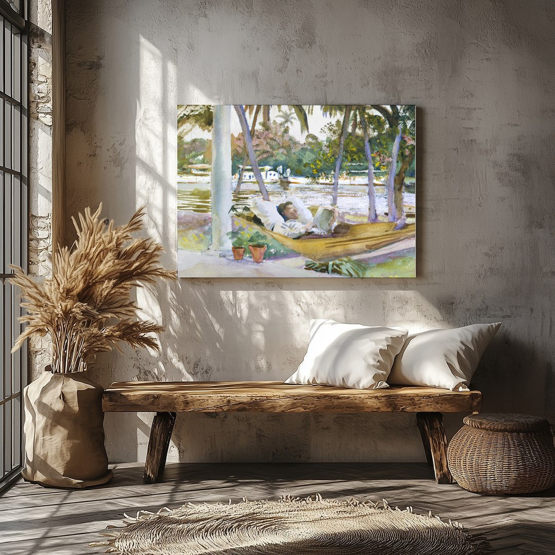 Capture the serene essence of leisure with this exquisite watercolor scene showcasing a restful for Veranda