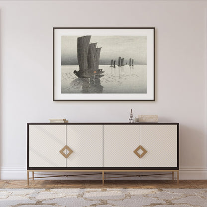 Immerse yourself in the serene beauty of 'Tranquil Sailboats at Dusk,' a captivating artwork that for Foyer