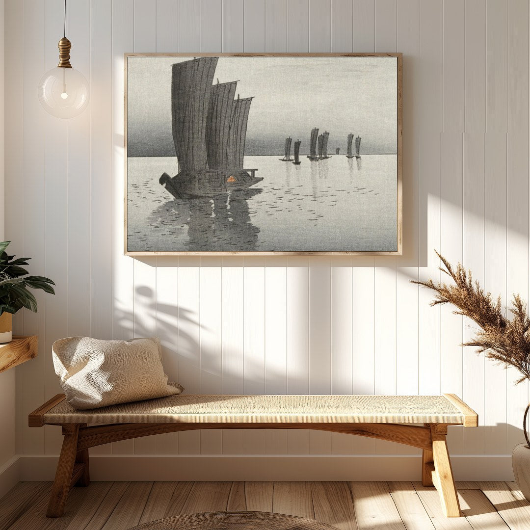Immerse yourself in the serene beauty of 'Tranquil Sailboats at Dusk,' a captivating artwork that for gallery
