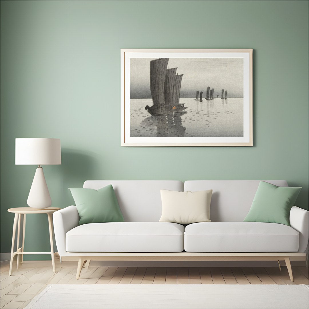 Immerse yourself in the serene beauty of 'Tranquil Sailboats at Dusk,' a captivating artwork that for Hall