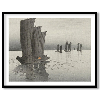 Immerse yourself in the serene beauty of 'Tranquil Sailboats at Dusk,' a captivating artwork that for hallway