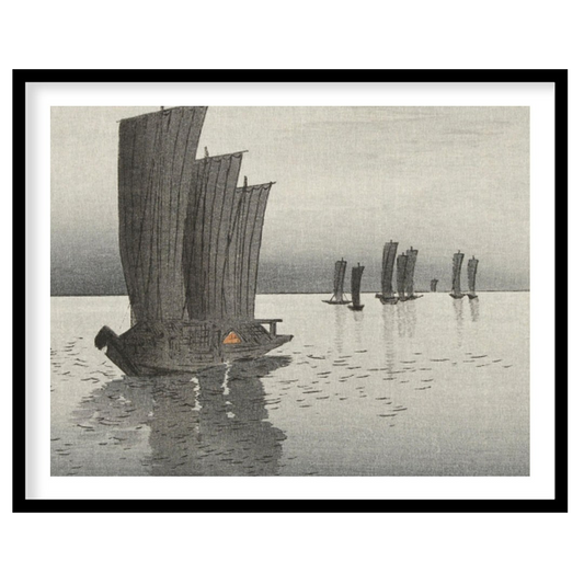Immerse yourself in the serene beauty of 'Tranquil Sailboats at Dusk,' a captivating artwork that for hallway