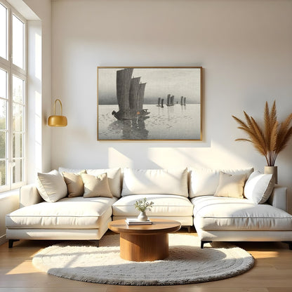 Immerse yourself in the serene beauty of 'Tranquil Sailboats at Dusk,' a captivating artwork that for Living Room