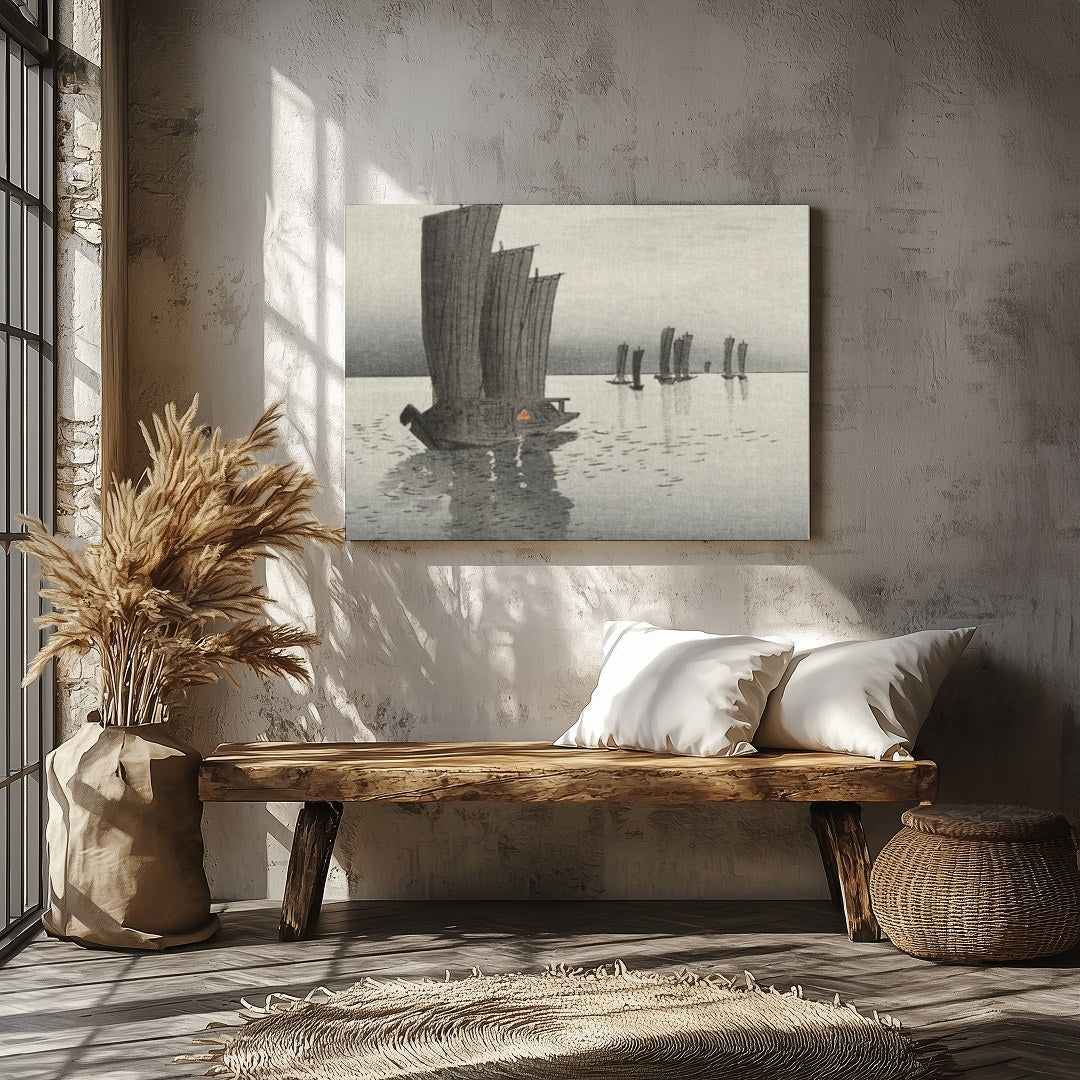Immerse yourself in the serene beauty of 'Tranquil Sailboats at Dusk,' a captivating artwork that for Veranda