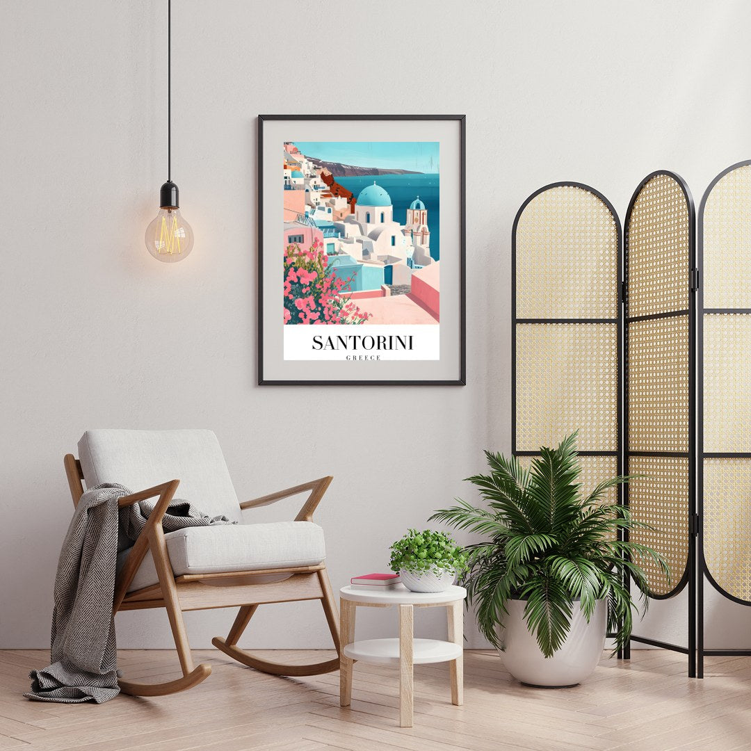 Immerse yourself in the idyllic charm of Santorini with this beautifully crafted artwork. Featuring for Foyer