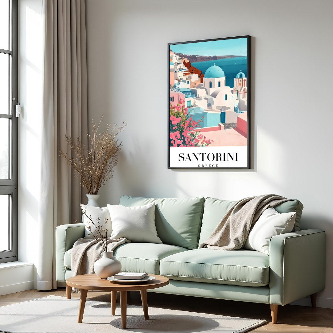 Immerse yourself in the idyllic charm of Santorini with this beautifully crafted artwork. Featuring for Hall