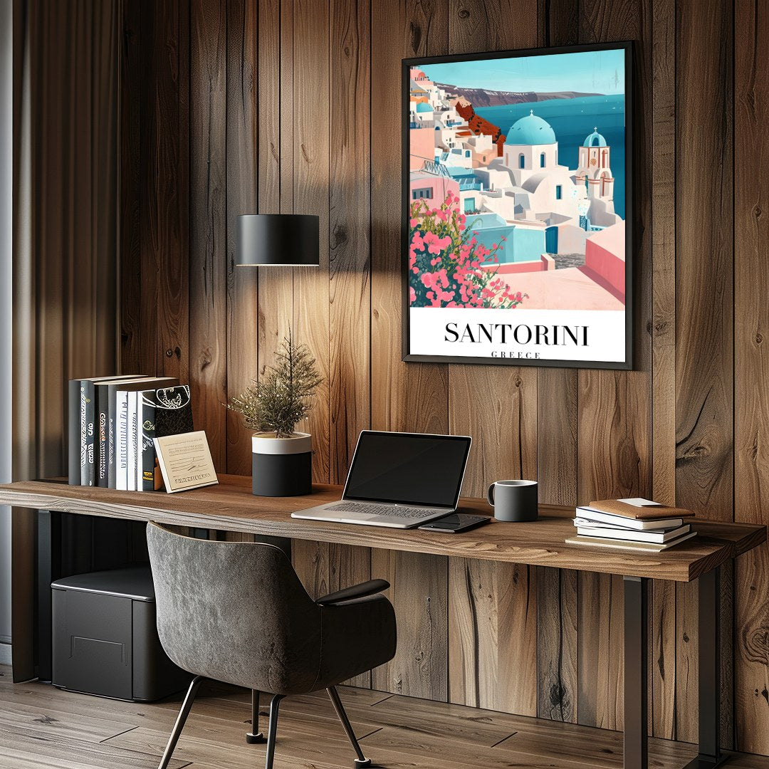 Immerse yourself in the idyllic charm of Santorini with this beautifully crafted artwork. Featuring for Study and Office