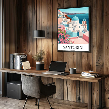 Immerse yourself in the idyllic charm of Santorini with this beautifully crafted artwork. Featuring for Study and Office
