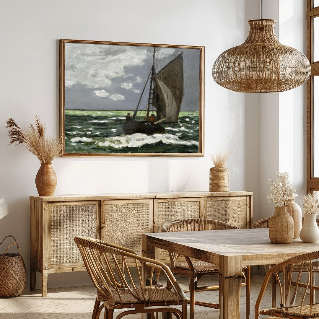 Capture the essence of serene exploration with this captivating seascape, showcasing a solitary for Dining