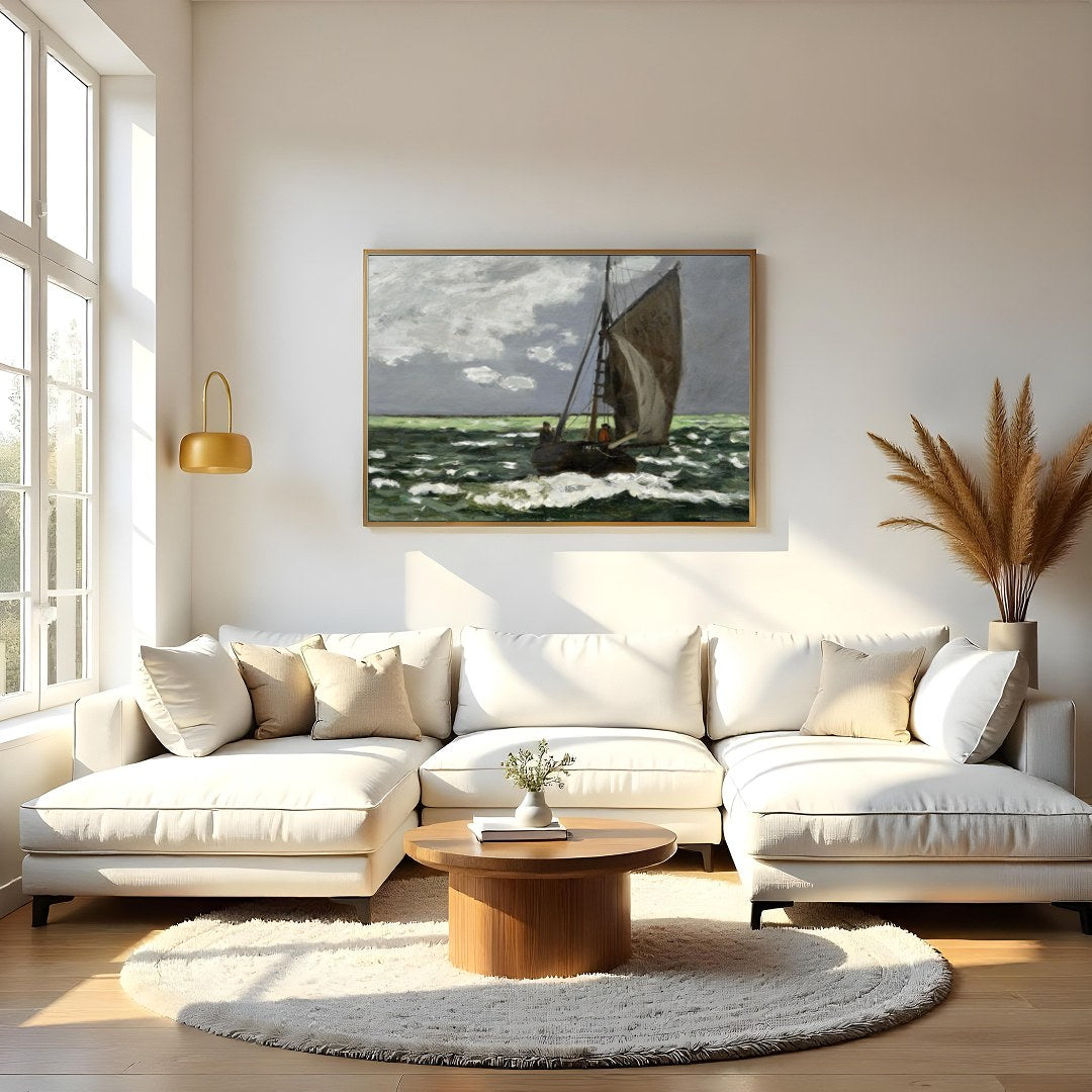 Capture the essence of serene exploration with this captivating seascape, showcasing a solitary for Living Room