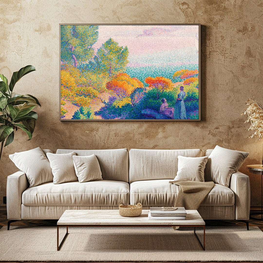 Immerse yourself in the calming ambiance of this impressionistic seaside scene. Rich in vibrant for Family Room