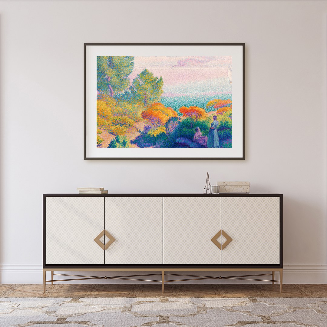 Immerse yourself in the calming ambiance of this impressionistic seaside scene. Rich in vibrant for Foyer