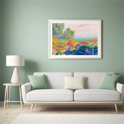 Immerse yourself in the calming ambiance of this impressionistic seaside scene. Rich in vibrant for Hall