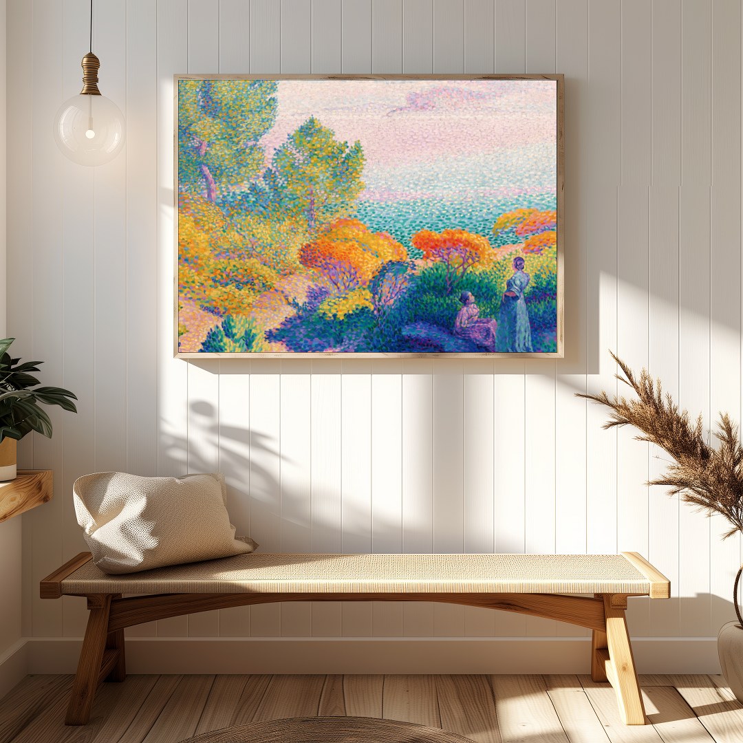Immerse yourself in the calming ambiance of this impressionistic seaside scene. Rich in vibrant for Hallway
