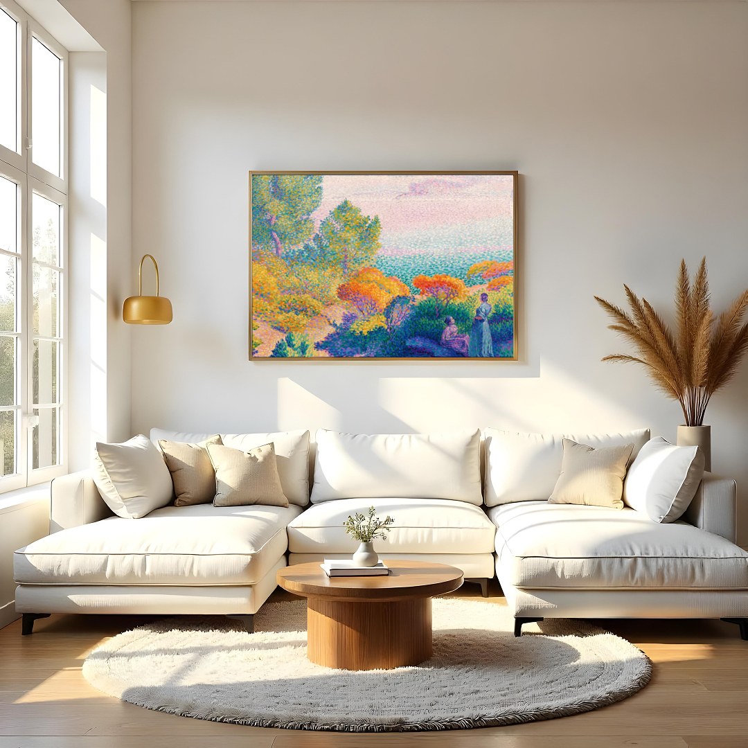 Immerse yourself in the calming ambiance of this impressionistic seaside scene. Rich in vibrant for Living Room