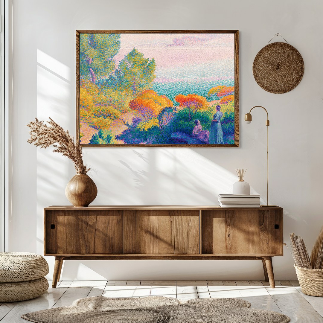 Immerse yourself in the calming ambiance of this impressionistic seaside scene. Rich in vibrant for Sitting Area