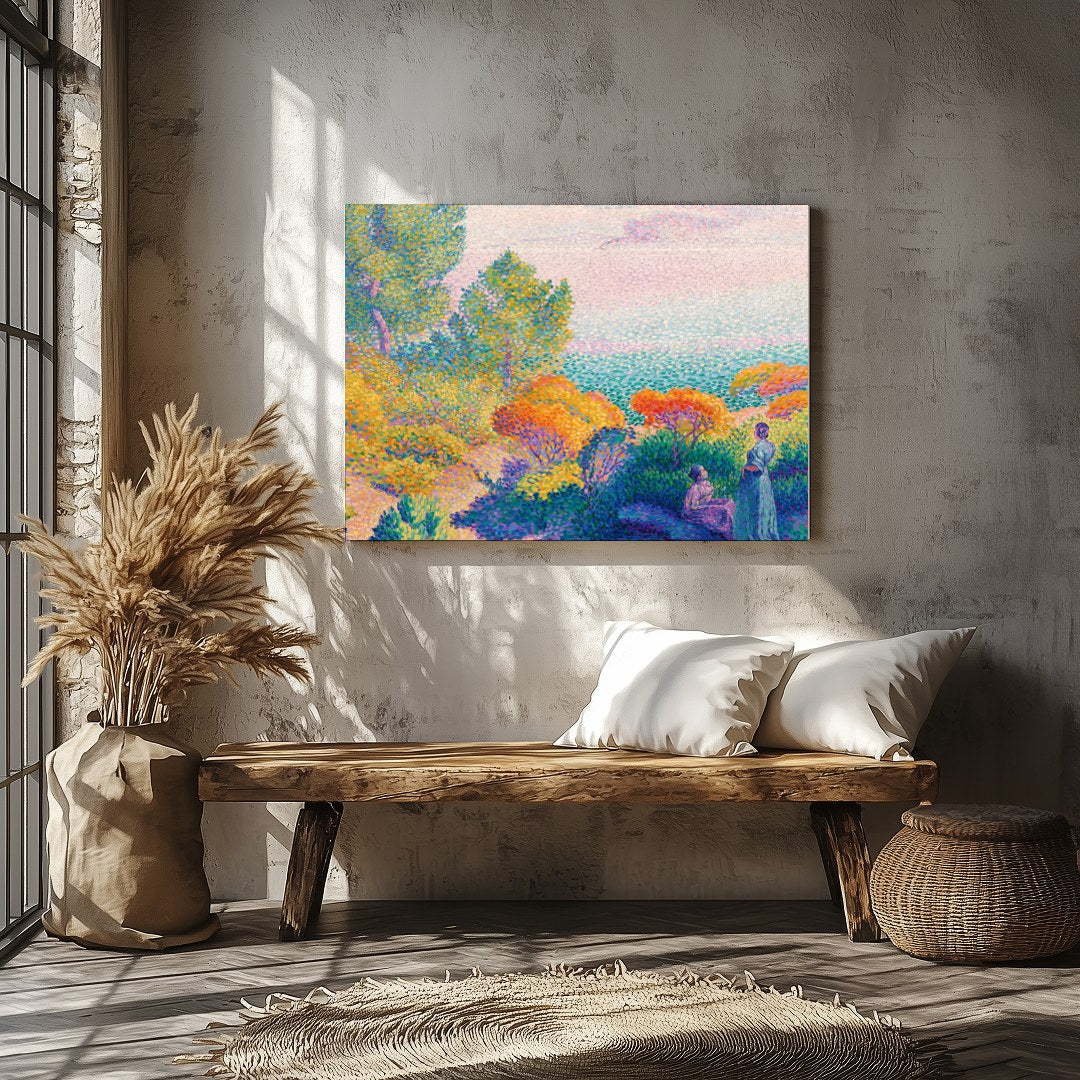 Immerse yourself in the calming ambiance of this impressionistic seaside scene. Rich in vibrant for Veranda