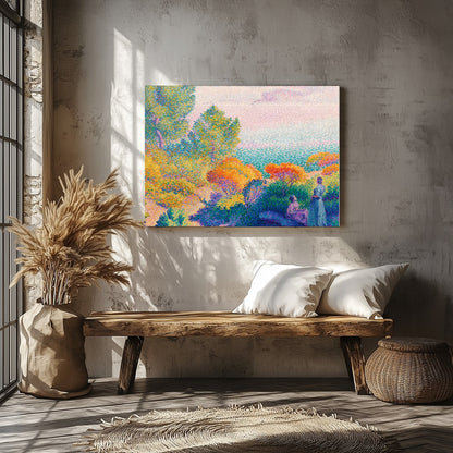 Immerse yourself in the calming ambiance of this impressionistic seaside scene. Rich in vibrant for Veranda
