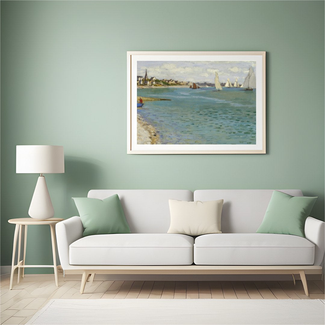 Immerse yourself in the serene beauty of this coastal regatta scene. This artwork captures the for Hall