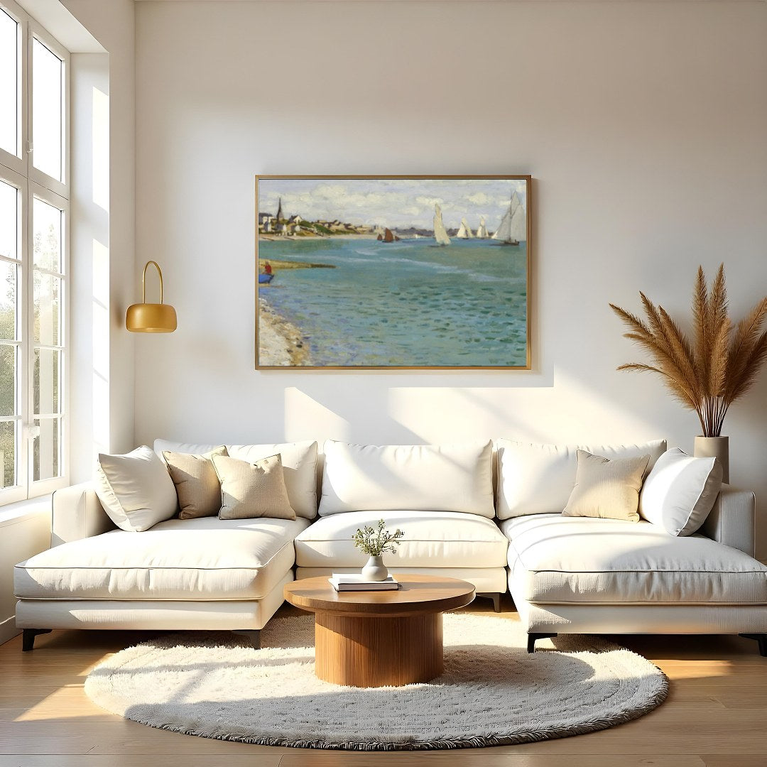 Immerse yourself in the serene beauty of this coastal regatta scene. This artwork captures the for Living Room