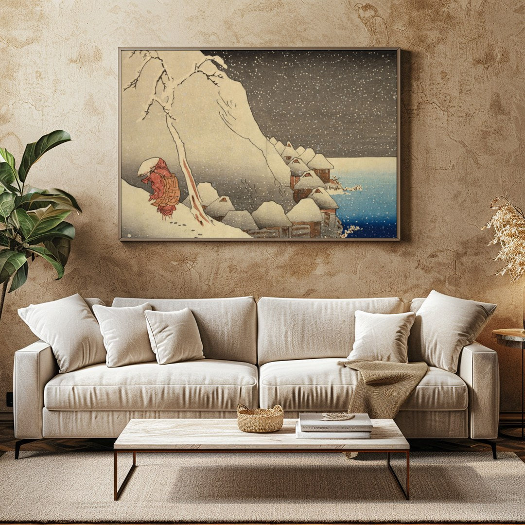 Experience the serene beauty of a snowy Edo-period village with this stunning piece of wall art. for Family Room