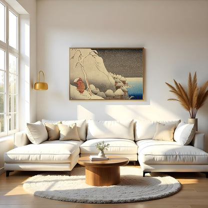 Experience the serene beauty of a snowy Edo-period village with this stunning piece of wall art. for Living Room