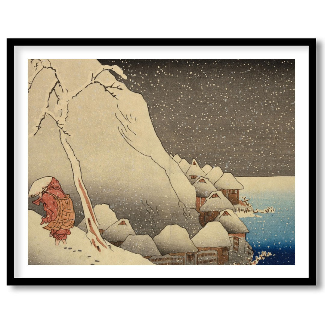 Experience the serene beauty of a snowy Edo-period village with this stunning piece of wall art. for retreat