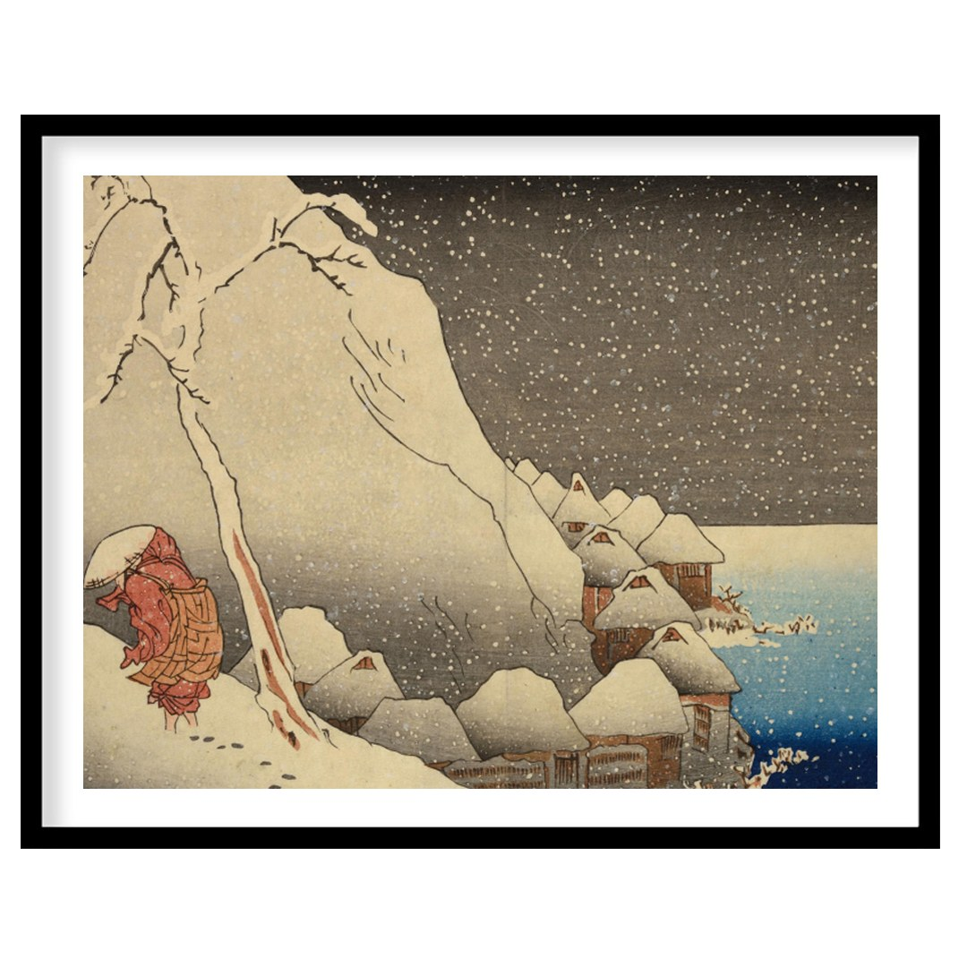 Experience the serene beauty of a snowy Edo-period village with this stunning piece of wall art. for retreat