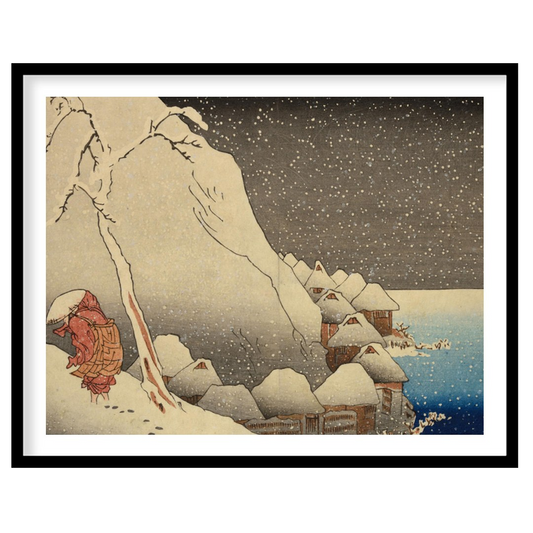 Experience the serene beauty of a snowy Edo-period village with this stunning piece of wall art. for retreat