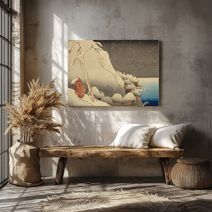 Experience the serene beauty of a snowy Edo-period village with this stunning piece of wall art. for Veranda