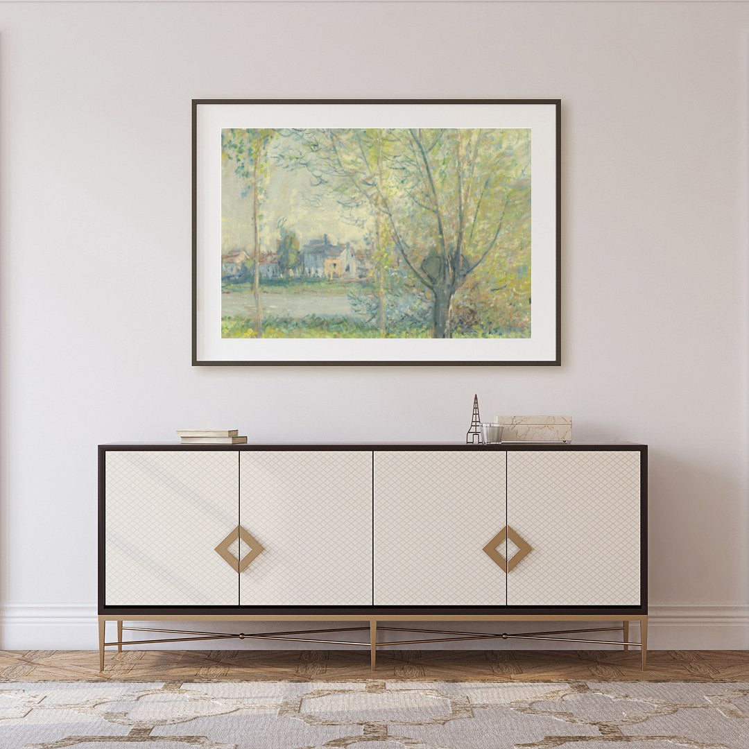 Immerse yourself in the serene beauty of a spring day with this enchanting landscape painting. for Foyer