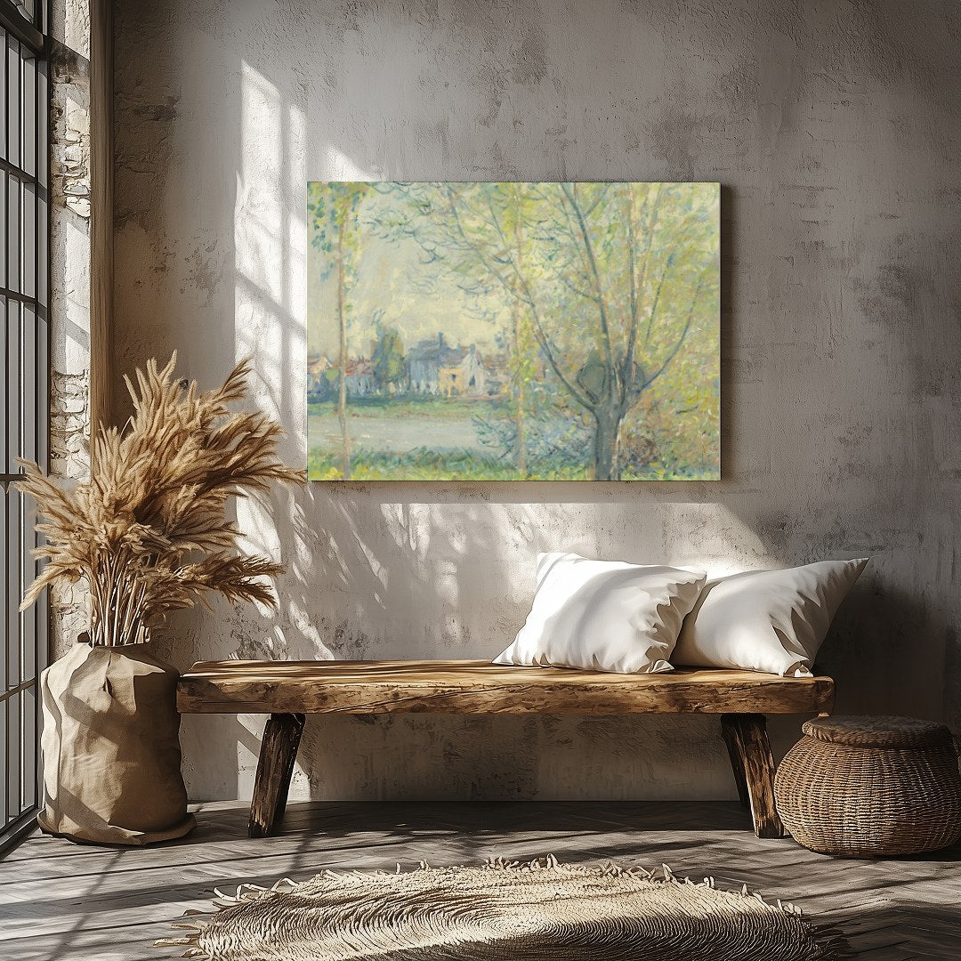 Immerse yourself in the serene beauty of a spring day with this enchanting landscape painting. for Veranda
