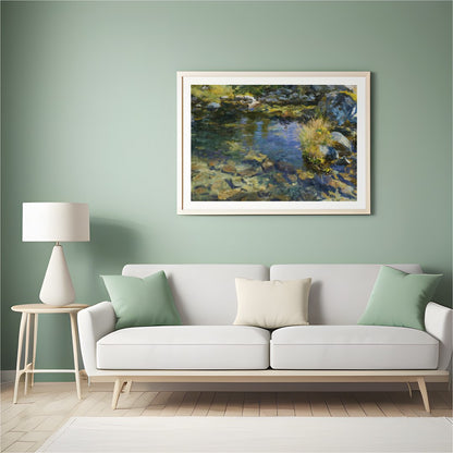 Immerse yourself in the serene beauty of a gentle stream, captured with vibrant and soothing hues. for Hall