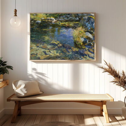 Immerse yourself in the serene beauty of a gentle stream, captured with vibrant and soothing hues. for Hallway