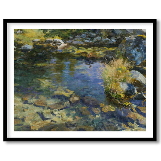 Immerse yourself in the serene beauty of a gentle stream, captured with vibrant and soothing hues. for room