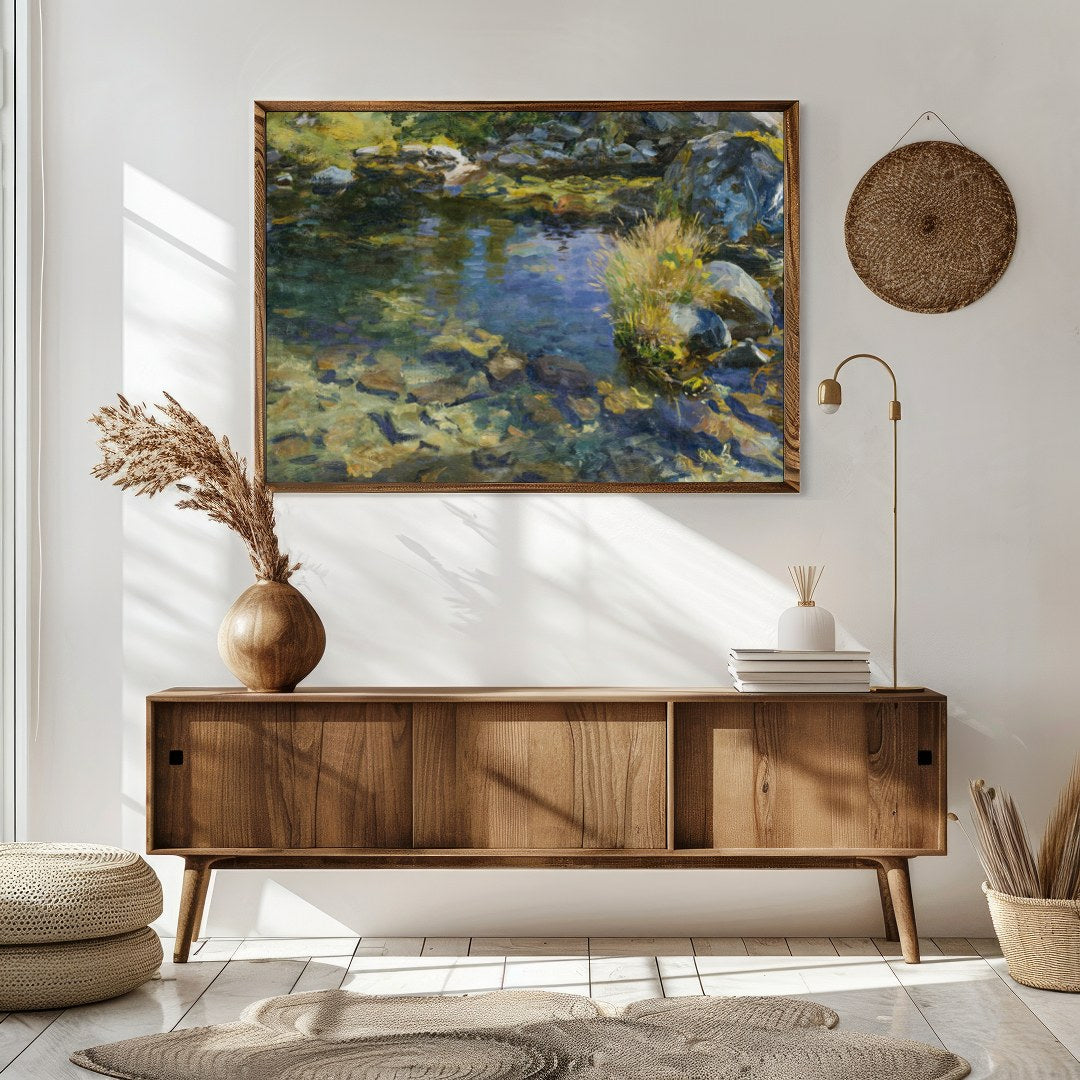 Immerse yourself in the serene beauty of a gentle stream, captured with vibrant and soothing hues. for Sitting Area
