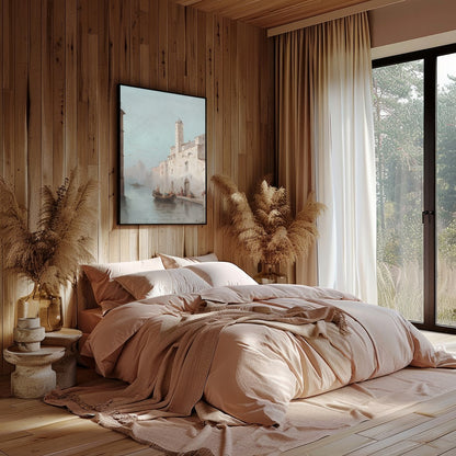Immerse yourself in the serenity of a Venetian canal with this exquisite artwork. Capturing the for Bedroom