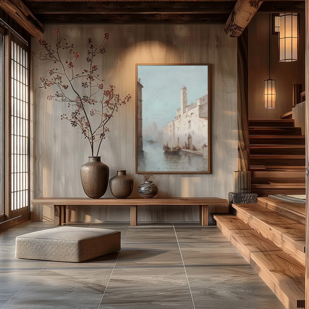 Immerse yourself in the serenity of a Venetian canal with this exquisite artwork. Capturing the for Hall