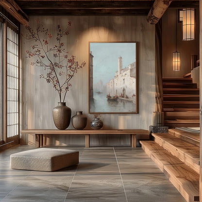 Immerse yourself in the serenity of a Venetian canal with this exquisite artwork. Capturing the for Hall