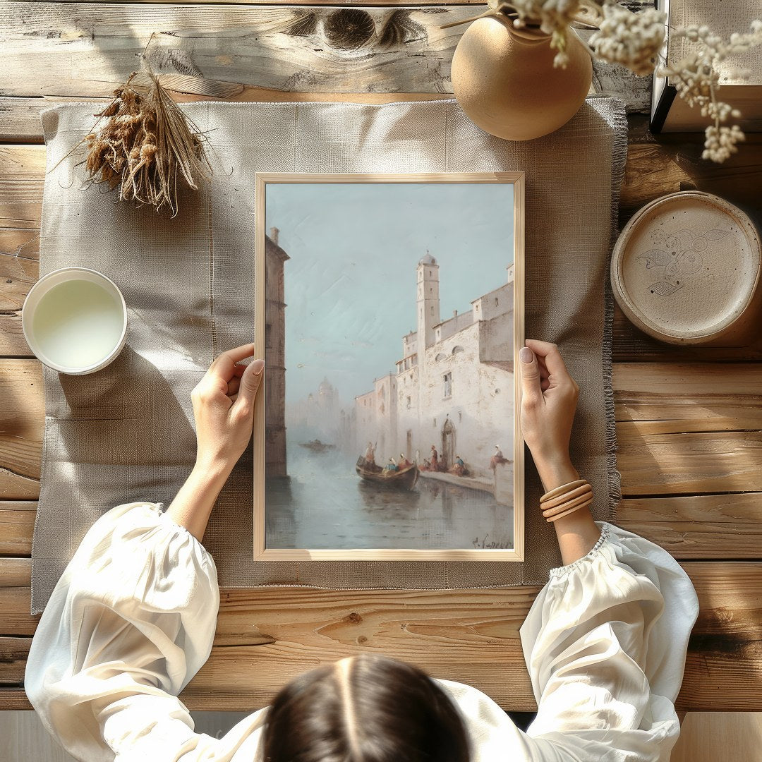 Immerse yourself in the serenity of a Venetian canal with this exquisite artwork. Capturing the for Kitchen