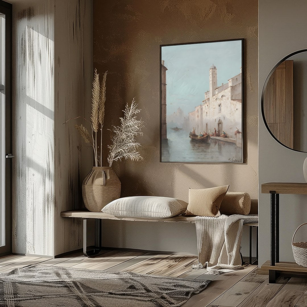 Immerse yourself in the serenity of a Venetian canal with this exquisite artwork. Capturing the for place