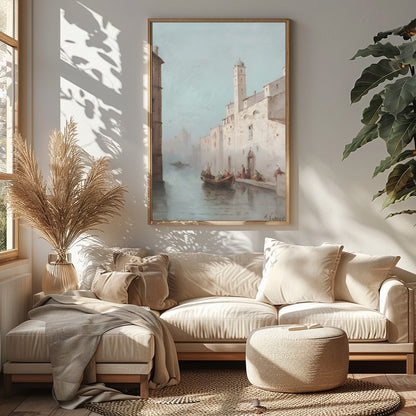 Immerse yourself in the serenity of a Venetian canal with this exquisite artwork. Capturing the for Sitting Area