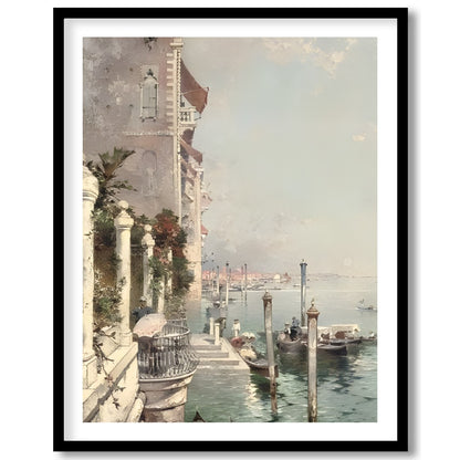 This captivating artwork captures the serene beauty of Venice's iconic waterways, basking under a for area