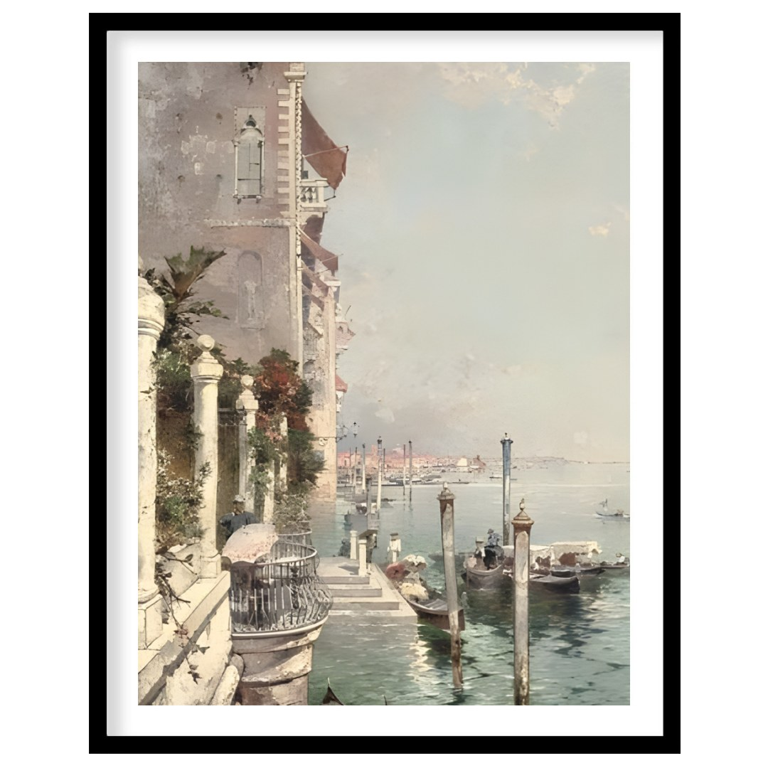 This captivating artwork captures the serene beauty of Venice's iconic waterways, basking under a for area