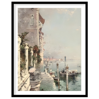 This captivating artwork captures the serene beauty of Venice's iconic waterways, basking under a for area