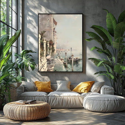 This captivating artwork captures the serene beauty of Venice's iconic waterways, basking under a for Balcony