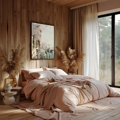 This captivating artwork captures the serene beauty of Venice's iconic waterways, basking under a for Bedroom