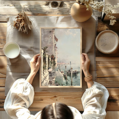 This captivating artwork captures the serene beauty of Venice's iconic waterways, basking under a for Kitchen