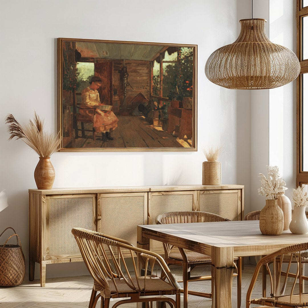 Capture the essence of a serene afternoon with this exquisite painting, featuring a tranquil for Dining